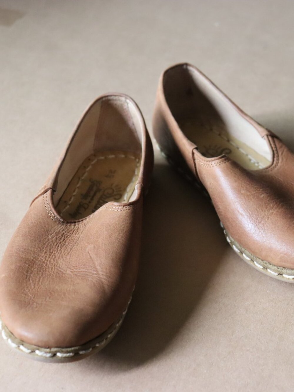 Sabah Slip On Handmade Leather Flats Size 40 (9-9.5) Never Worn Brown
